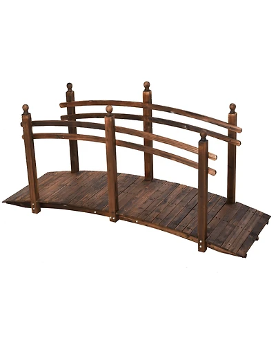 7.5' Fir Wood Garden Bridge Arc Walkway with Side Railings,