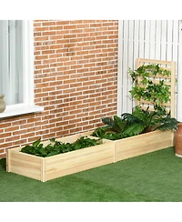 Outsunny 43" Raised Garden Bed Wooden, Planters Box with Trellis, Natural