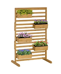 Outsunny Plant Sd with 5 Hanging Planter Boxes Slatted Trellis, Natural