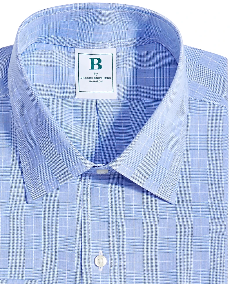 Men's Regular Fit Non-Iron Spread Collar Glen Plaid Broadcloth Dress Shirt