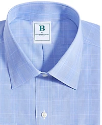 Men's Regular Fit Non-Iron Spread Collar Glen Plaid Broadcloth Dress Shirt