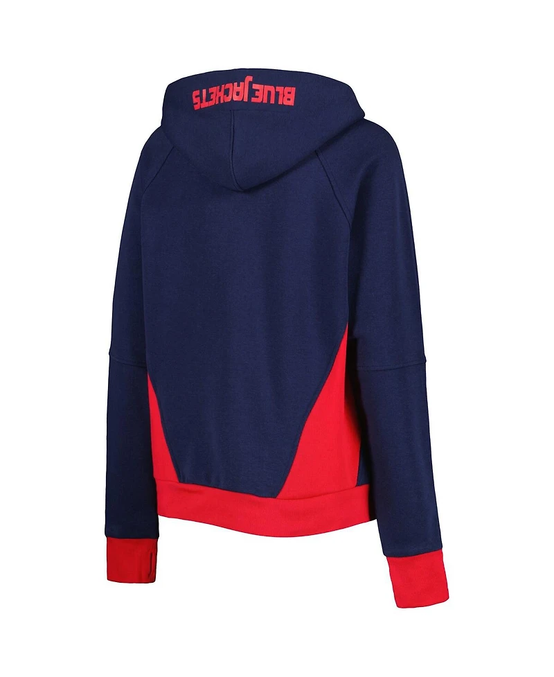 Women's Starter Navy Columbus Blue Jackets Wishbone Half-Zip Hoodie