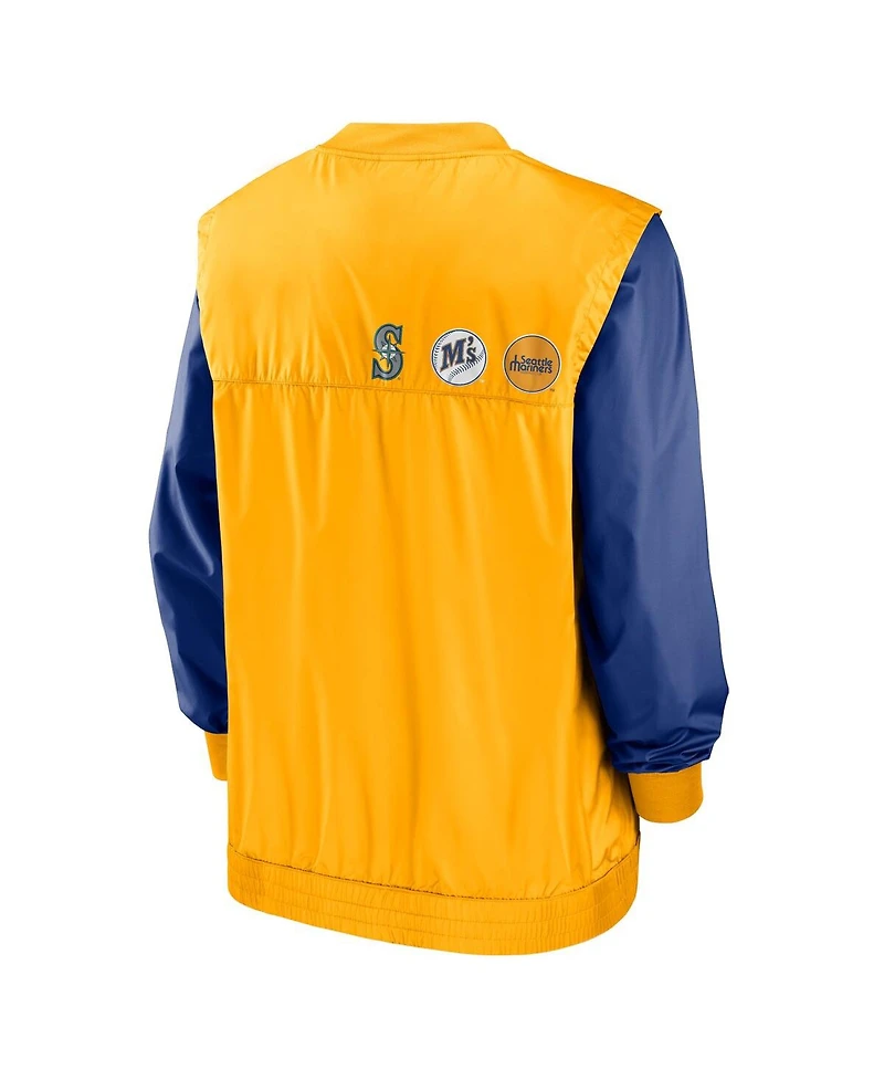 Men's Nike White, Gold Seattle Mariners Rewind Warmup V-Neck Pullover Jacket