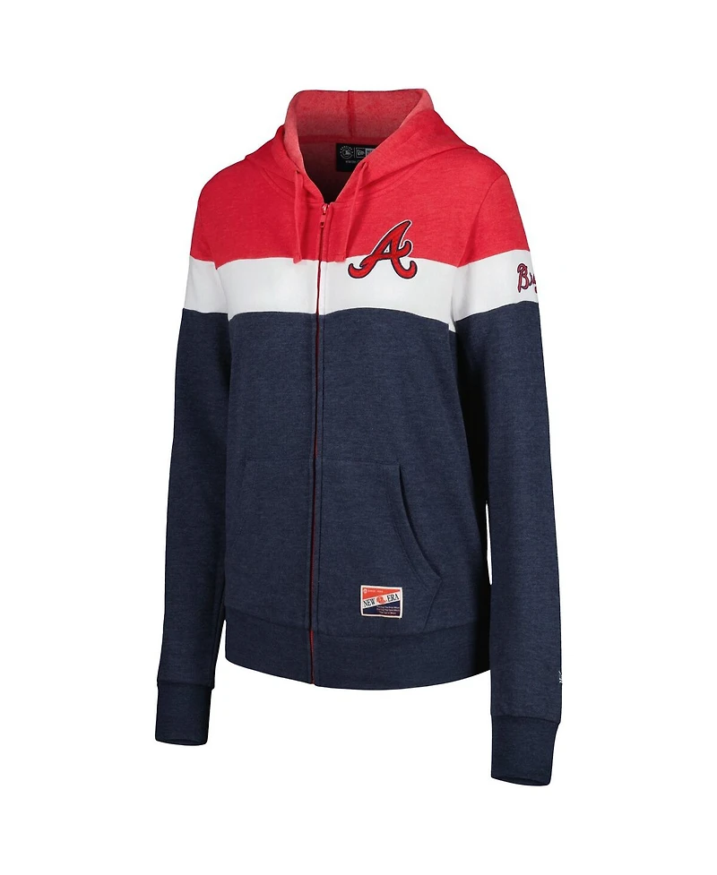 Women's New Era Heather Navy Atlanta Braves Colorblock Full-Zip Hoodie Jacket
