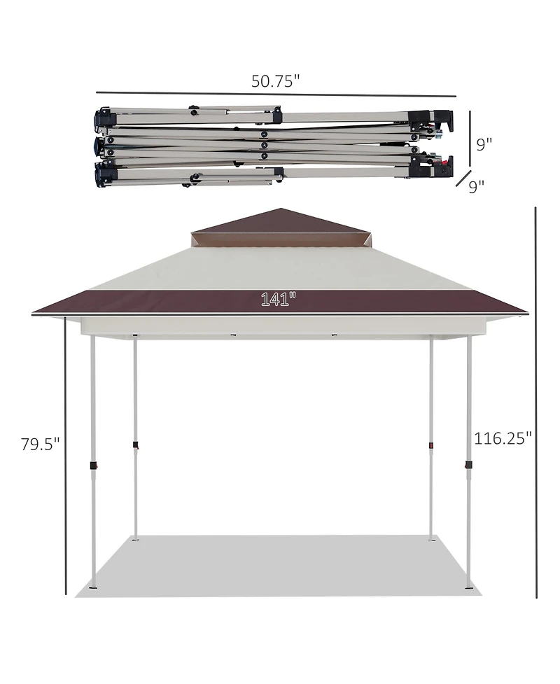 Outsunny 12' x 12' Pop Up Canopy Sun Shade Instant Tent Folding with Mesh Sidewall Netting, 3-Level Adjustable Height and Storage Bag, Beige