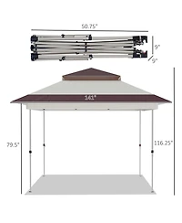 Outsunny 12' x 12' Pop Up Canopy Sun Shade Instant Tent Folding with Mesh Sidewall Netting, 3-Level Adjustable Height and Storage Bag, Beige