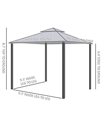 Outsunny 10' x 10' Patio Gazebo Outdoor Canopy Shelter with 2-Tier Roof and Netting, Steel Frame for Garden, Lawn, Backyard and Deck, Grey