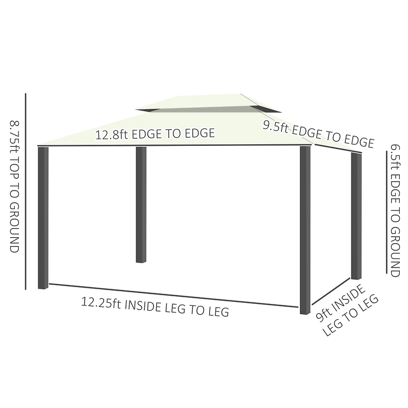 Outsunny 10' x 13' Gazebo, Aluminum, Mesh, 2 Tier Polyester Roof