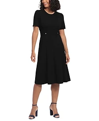 London Times Women's Puff-Sleeve Tab-Detail Fit & Flare Dress