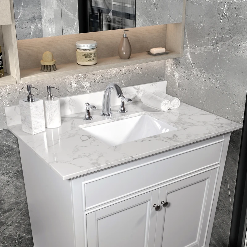 Streamdale Furniture 31 Inch Bathroom Vanity Top Stone Carrara New Style Tops With Rectangle Undermount