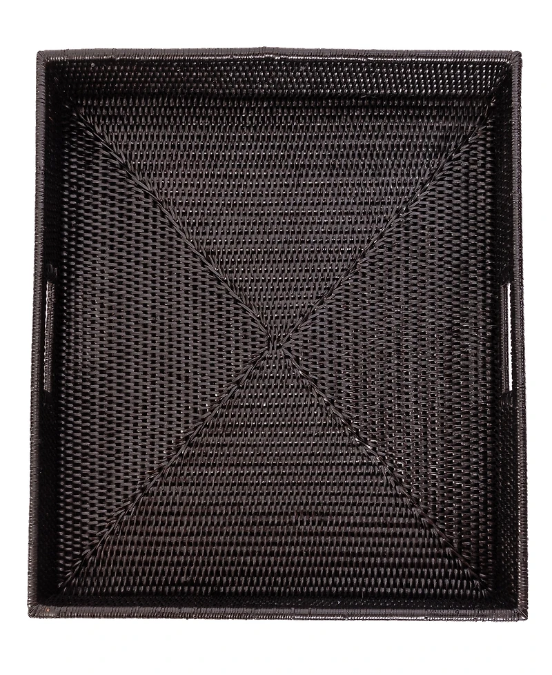 Artifacts Trading Company Rattan Square Serving Tray with Cutout Handles