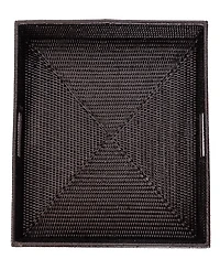 Artifacts Trading Company Rattan Square Serving Tray with Cutout Handles