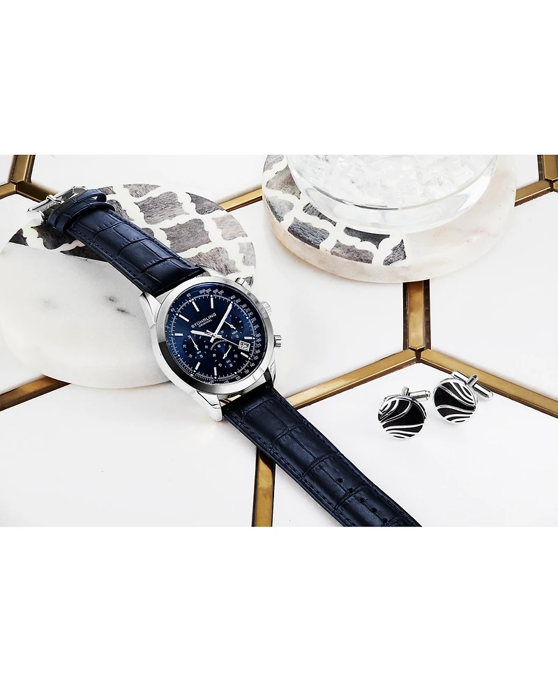 Stuhrling Rialto 3975L Men s Chronograph Watch – Quartz Movement, 44mm Stainless Steel Case, Leather Strap