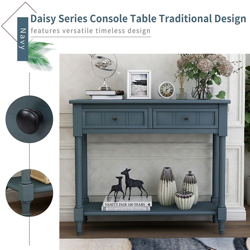 Daisy Series Console Table Traditional Design With Two Drawers And Bottom Shelf
