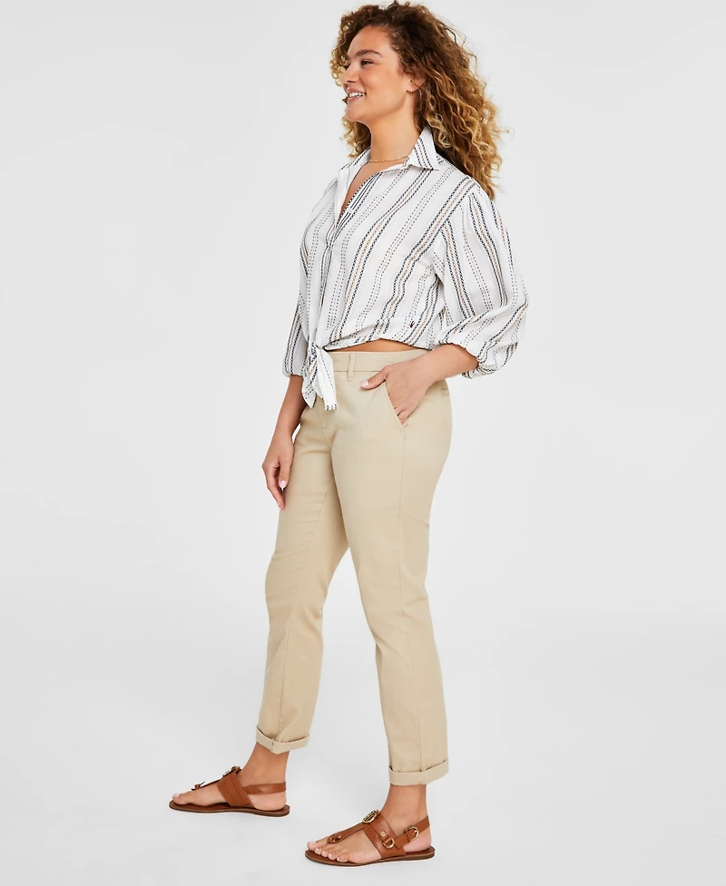 Tommy Hilfiger Women's Th Flex Hampton Cuffed Chino Straight-Leg Pants, Created for Macy's