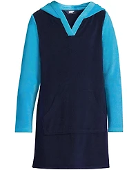 Lands' End Girls Long Sleeve Hooded Front Pocket Terry Cloth Swimsuit Cover-Up