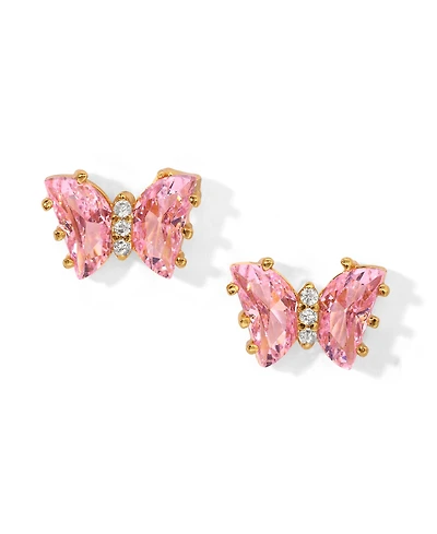 Girls Crew Pink Faux Cubic Zirconia Flutter Love Butterfly Stud Earrings