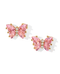 Girls Crew Pink Faux Cubic Zirconia Flutter Love Butterfly Stud Earrings