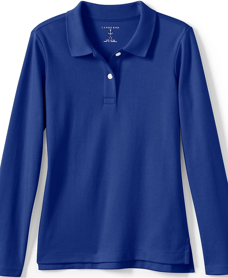 Lands' End Girls School Uniform Long Sleeve Feminine Fit Interlock Polo Shirt