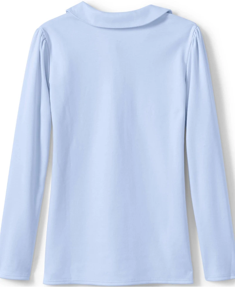 Lands' End Girls School Uniform Long Sleeve Peter Pan Collar Polo Shirt