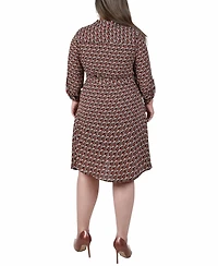 Ny Collection Plus Long Roll Tab Sleeve Dobby Dress