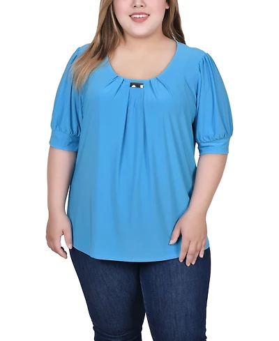 Ny Collection Plus Short Balloon Sleeve Top with Hardware