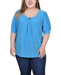 Ny Collection Plus Short Balloon Sleeve Top with Hardware