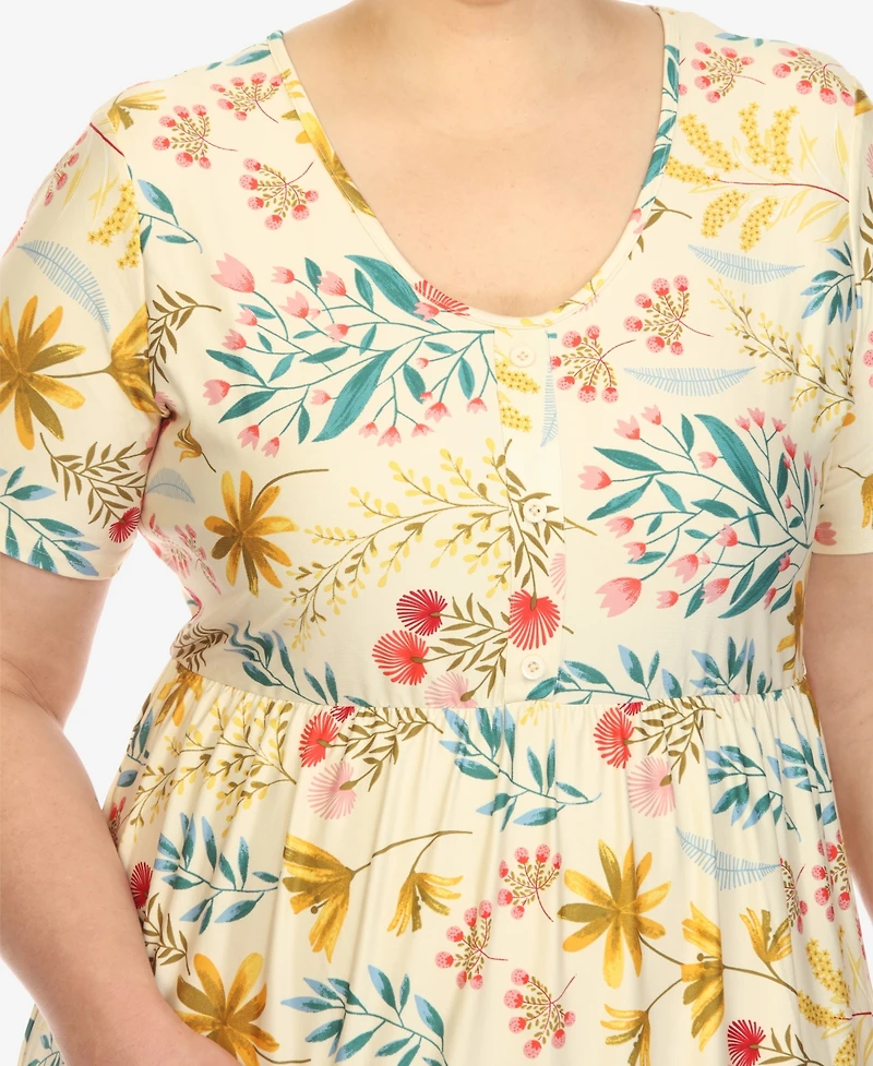 White Mark Plus Floral Short Sleeve Knee Length Dress