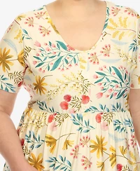 White Mark Plus Floral Short Sleeve Knee Length Dress