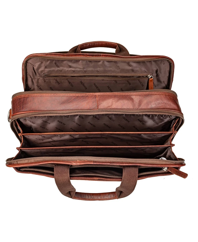 Mancini Men's Buffalo Double Compartment Top Zipper 15.6" Laptop and Tablet Briefcase