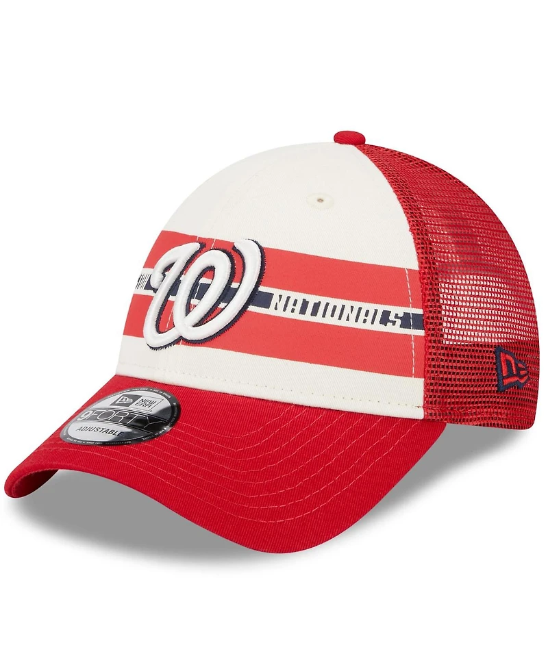Men's New Era White, Red Washington Nationals Team Stripe Trucker 9FORTY Snapback Hat