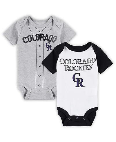 Newborn and Infant Boys Girls White, Heather Gray Colorado Rockies Little Slugger Two-Pack Bodysuit Set
