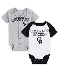 Newborn and Infant Boys Girls White, Heather Gray Colorado Rockies Little Slugger Two-Pack Bodysuit Set