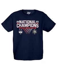 Big Boys and Girls Blue 84 Navy UConn Huskies 2023 Ncaa Men's Basketball National Champions Focus Bracket T-shirt