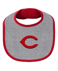 Newborn and Infant Boys Girls Red, Heather Gray Cincinnati Reds Little Champ Three-Pack Bodysuit, Bib Booties Set