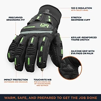RefrigiWear Men's Extreme Freezer Gloves with Touch-Rite Nib - Insulated, Impact Protection, Touchscreen Compatible Work for -30°F