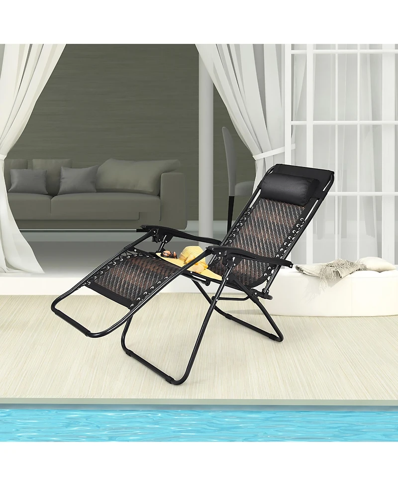 Patio Rattan Zero Gravity Lounge Chair Folding Recliner