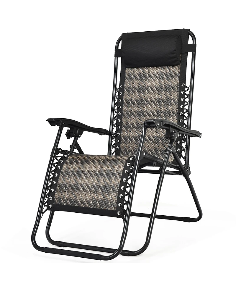 Patio Rattan Zero Gravity Lounge Chair Folding Recliner