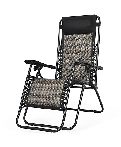 Patio Rattan Zero Gravity Lounge Chair Folding Recliner