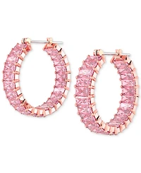 Swarovski 14k Rose Gold-Plated Small Pink Baguette Cubic Zirconia Hoop Earrings, 0.87"