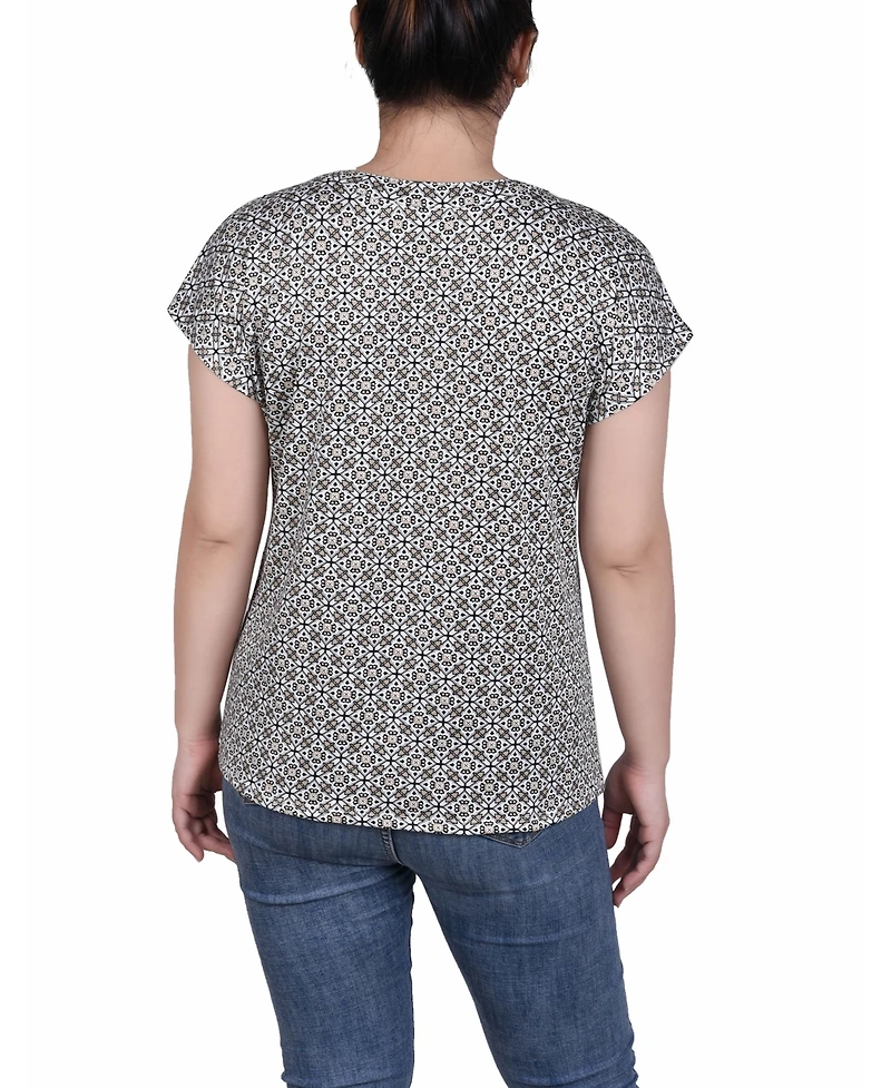 Ny Collection Petite Grommet Neck Knit Short Extended Sleeve Top