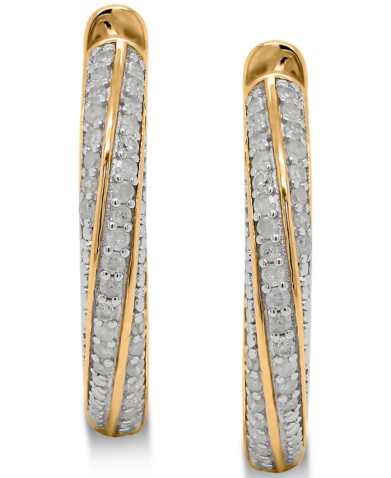 Diamond Twist Hoop Earrings (1/4 ct. t.w.) Sterling Silver, 14K Gold-Plated Silver or Rose