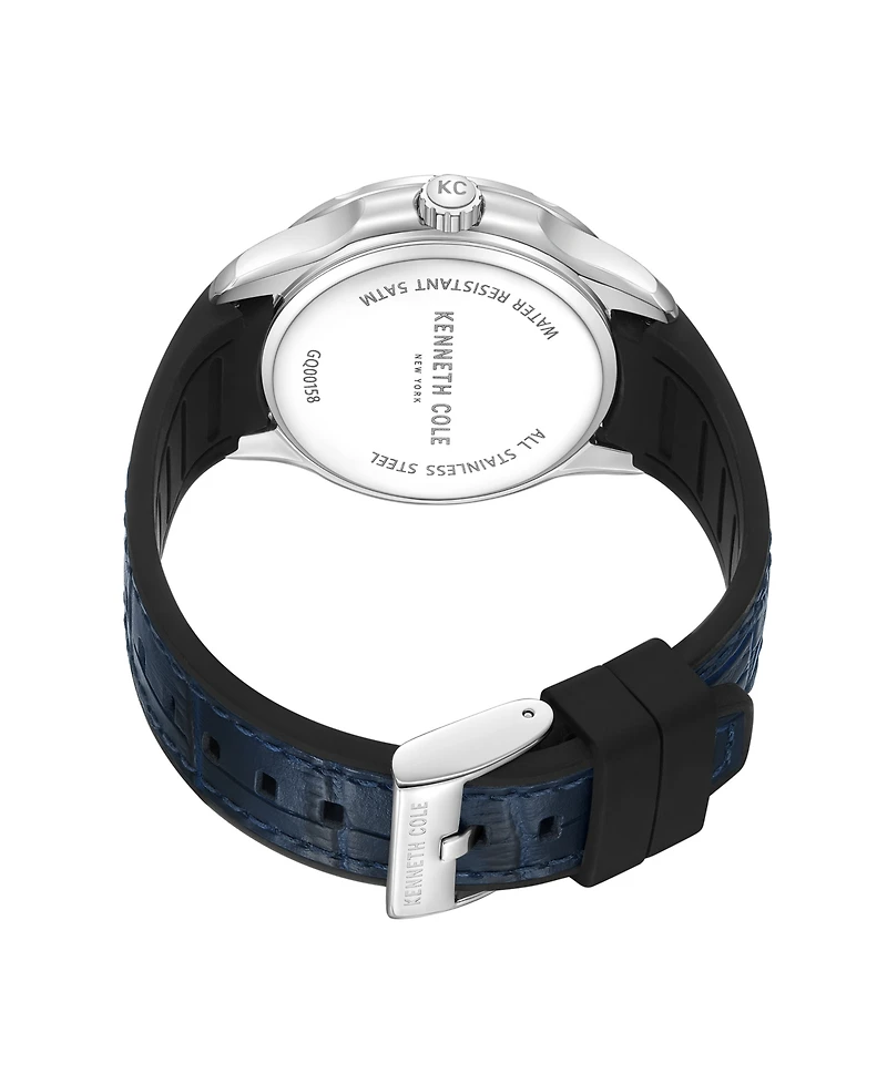 Kenneth Cole New York Men's Multifunction Dress Sport Blue Genuine Leather Watch 42mm