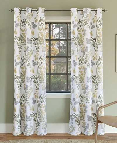 Remi Floral Leaf Print Blackout Grommet Curtain Panel