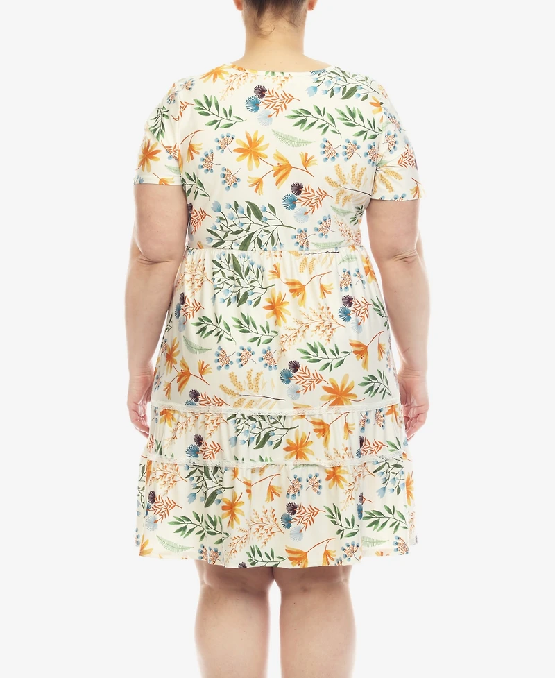 White Mark Plus Floral Short Sleeve Knee Length Dress
