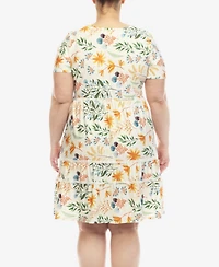 White Mark Plus Floral Short Sleeve Knee Length Dress