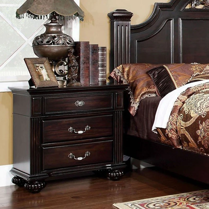 1 Piece Nightstand Only Traditional Dark Walnut Solid Wood 3-Drawers Ball Bearing Metal Glides