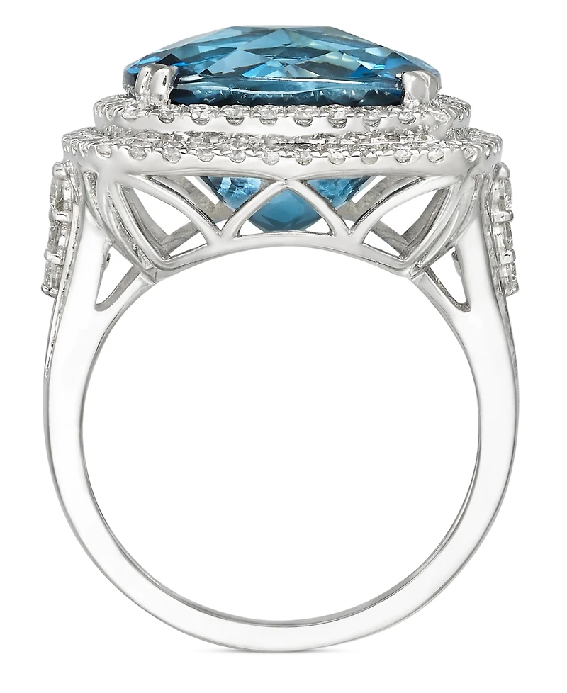 Effy London Blue Topaz (12-1/3 ct. t.w.) & Diamond (1-1/5 Halo Statement Ring 14k White Gold (Also available Gold)