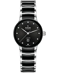 Rado Women's Swiss Automatic Centrix Diamond (1/20 ct. t.w.) Black High-Tech Ceramic & Stainless Steel Bracelet Watch 31mm