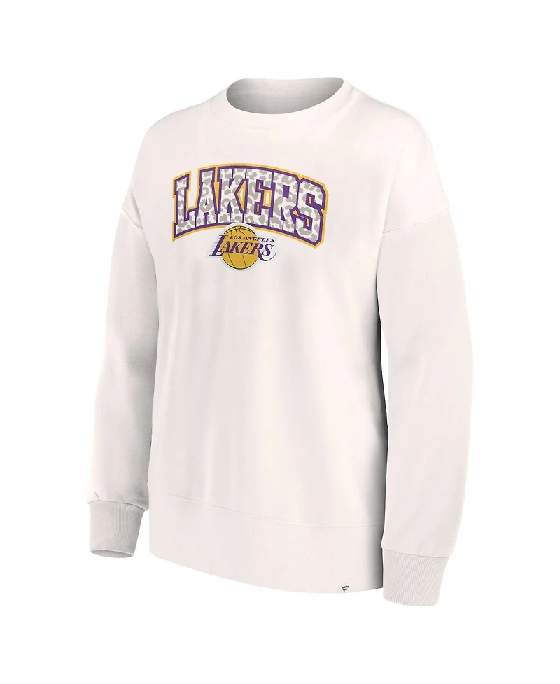 Women's Fanatics White Los Angeles Lakers Tonal Leopard Pullover Sweatshirt